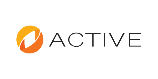 Logo of ACTIVE featuring a circular design with an orange gradient and the word 'ACTIVE' in bold black letters.