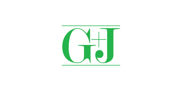 A logo featuring the letters G, J, and a plus sign, rendered in green on a white background.